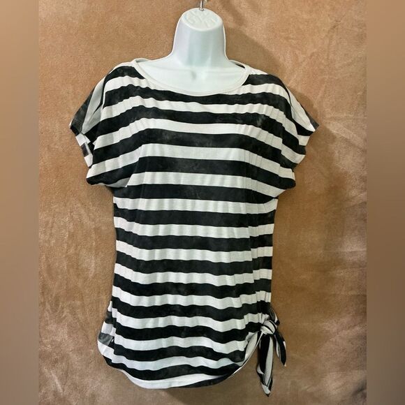 Michael Kors Black and White Striped Tee size small - Picture 4 of 11